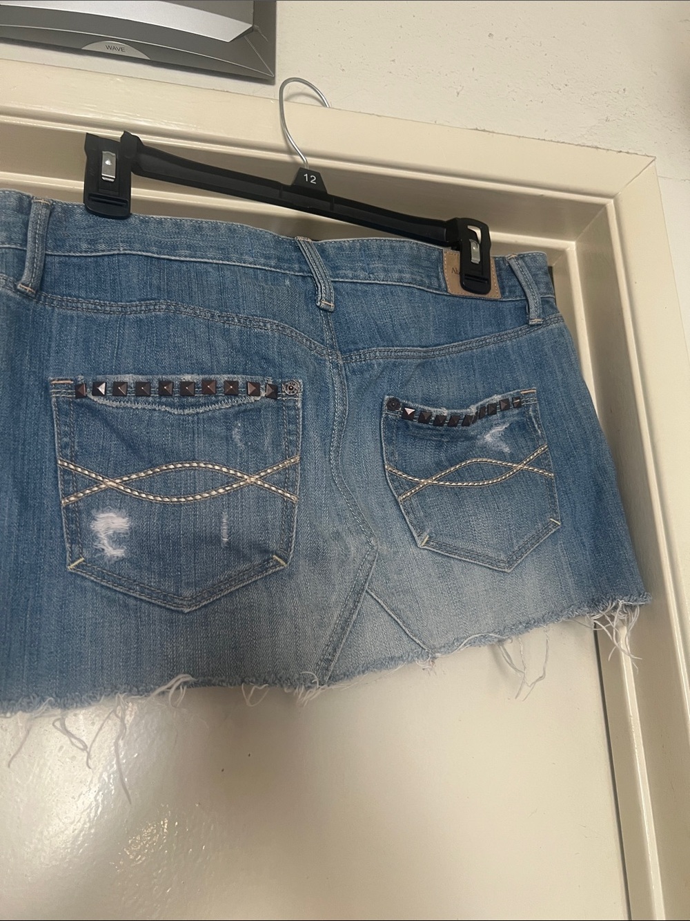 Abercrombie & Fitch Light Blue Distressed Denim Mini Skirt with Stud Accents - Picture 2 of 3
